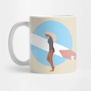 Surf Girl With Longboard In Blue Circle Mug